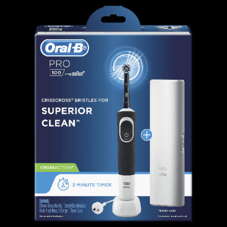 Oral-B Pro 100 Power Toothbrush CrossAction Blk + Travel Case